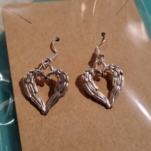 Silver Angel Wing Heart Earrings